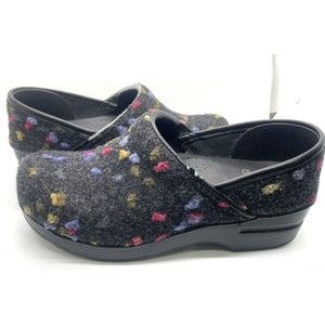Dansko Wool Felt Clogs Polka Dot Women’s Sz 37 Black Pink Gray Wool Professional
